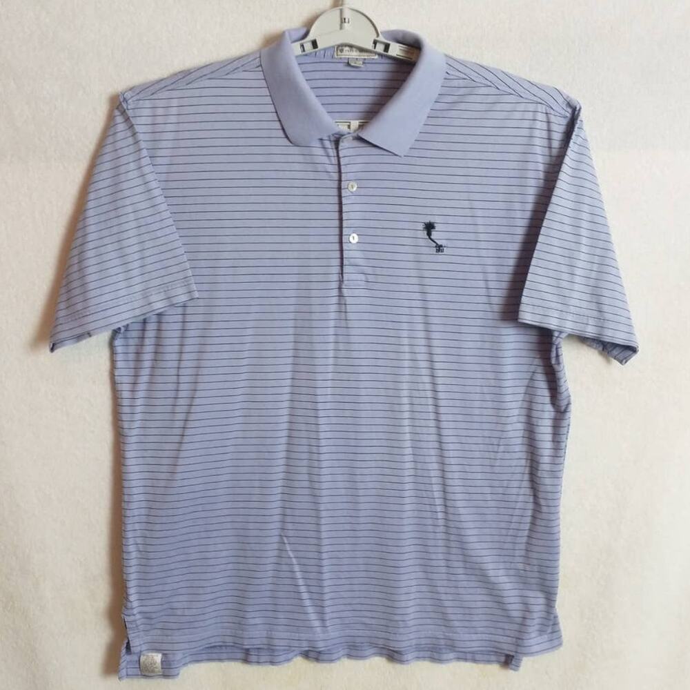 Peter Millar Summer Comfort Men L Golf Polo Shirt Lavender Black Striped Short